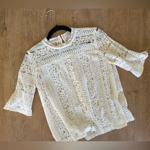 LOFT Mock Neck Lace Peplum Top in Creamy White Sz M